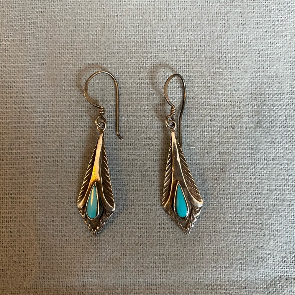Vintage silver and turquoise drop earrings